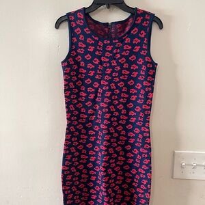Leopard spot Red and Blue Midi Sleeveless Dress